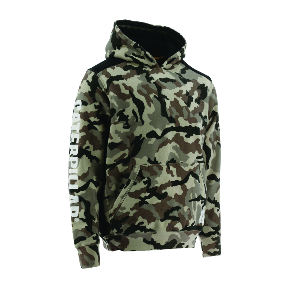 Men's Caterpillar Logo Panel Hooded Sweat Hoodies Camo Ireland KPAH36547